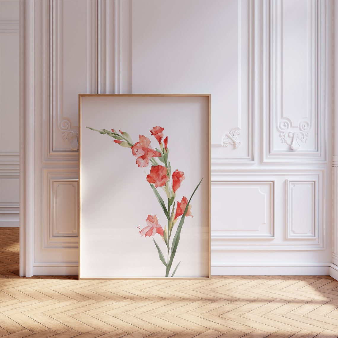 Red Gladioli Watercolor Stems Minimalist Botanical Art Poster - Image 2