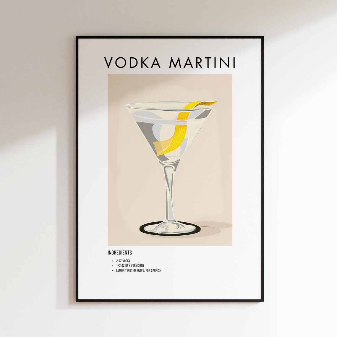 Vodka Martini Classic Cocktail Recipe Ingredient Style Poster - Image 2