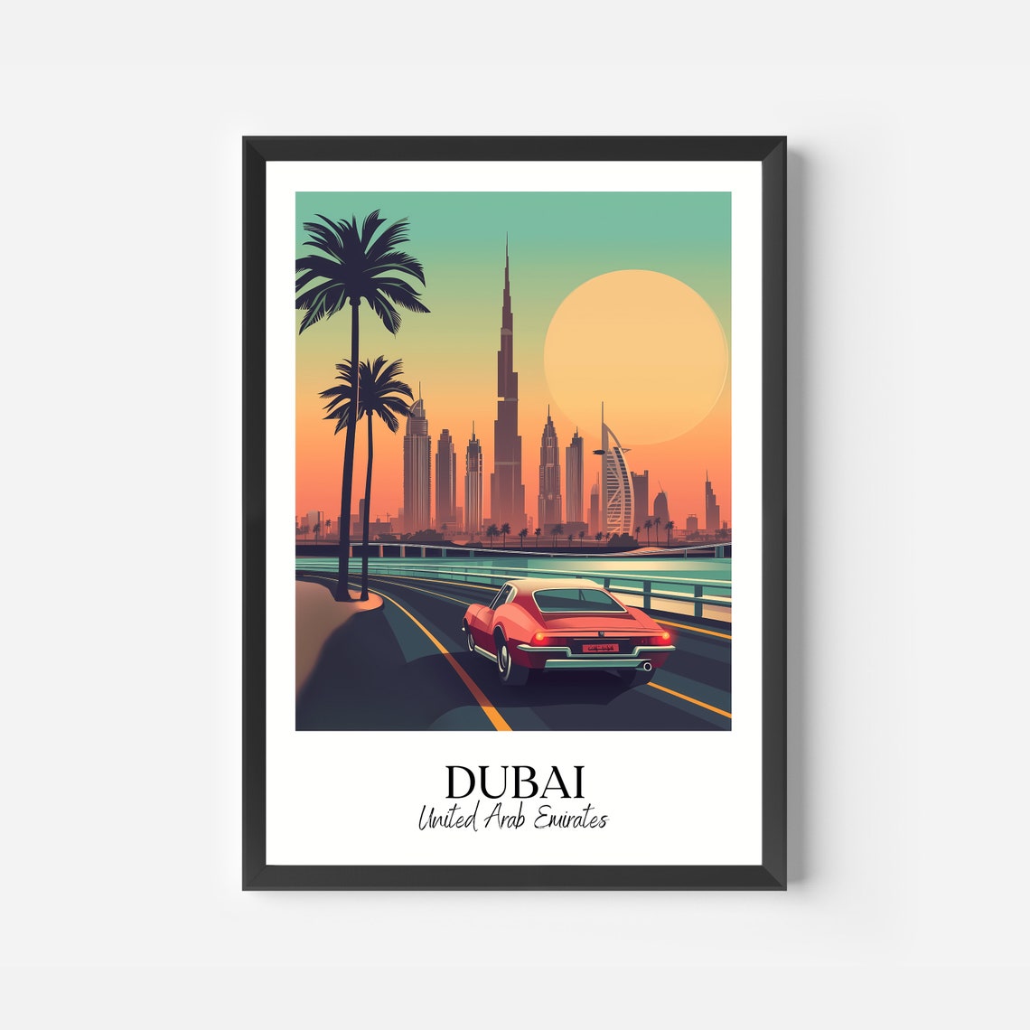 Dubai United Arab Emirates Burj Khalifa Skyline Sunset Travel Poster - Image 2