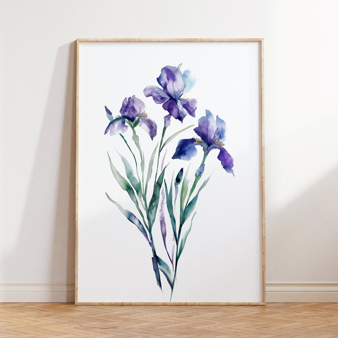 Purple Iris Watercolor Floral Botanical Minimalist Art Print