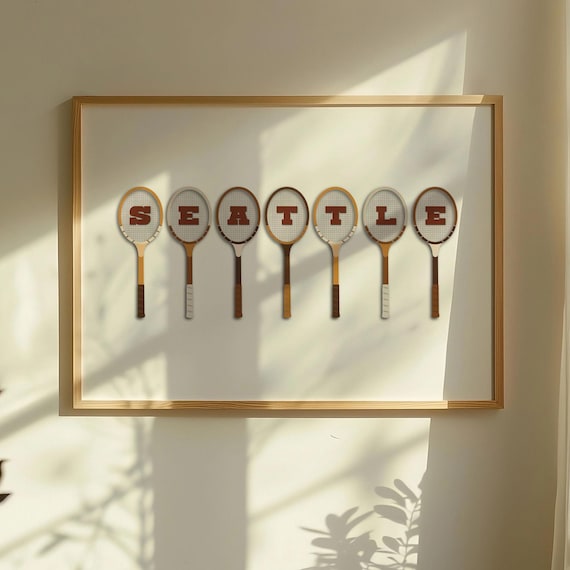 Seattle Tennis Racquets Spelling City Name Vintage Sports Wall Art