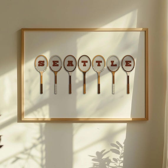 Vintage Seattle Racquet Print Washington Retro Tennis Pickle Ball Wall Art