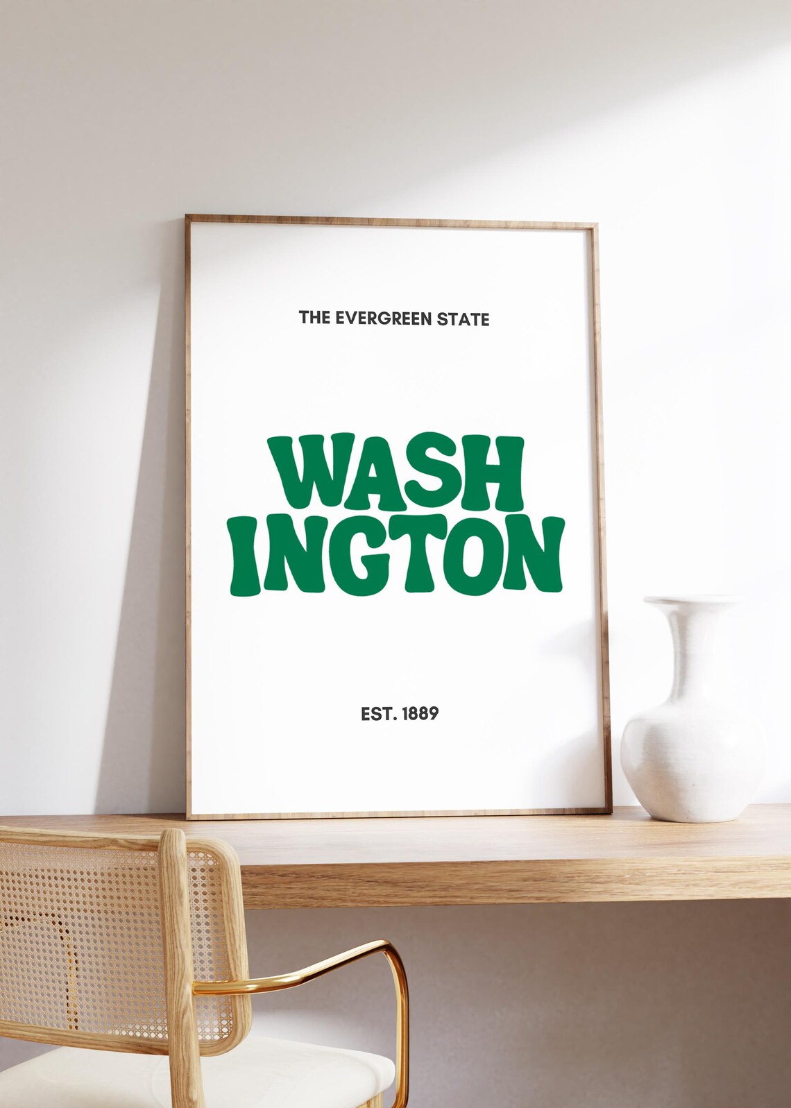 Washington The Evergreen State Retro Typography Travel Poster