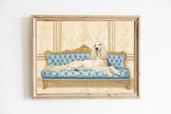 Regal Afghan Hound Dog Art Print Maximalist Wall Girly Pink Cute Quirky Whimsical