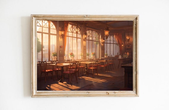 Vintage Inspired French Cafe Coffee Shop Soft Tone Oil Painting Wall Art Fine Print
