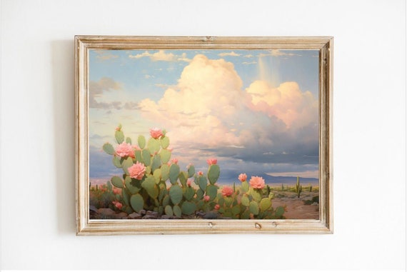 Pink Cactus Flower Print Wall Art Trendy Kitchen Dorm Bar Cart Decor Girls Room Coquette