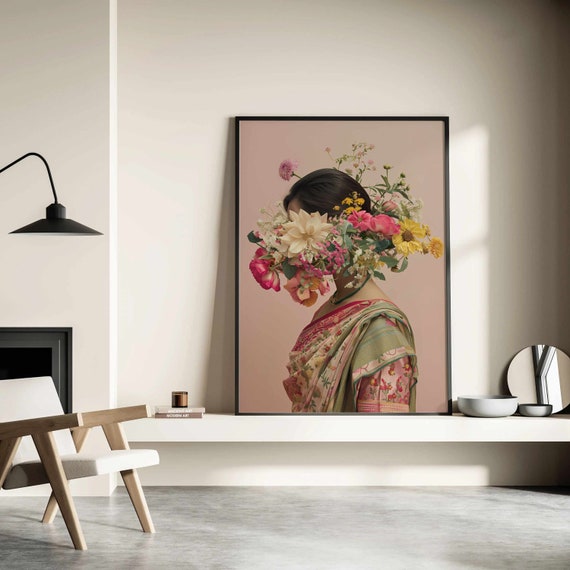 Floral Saree Surrealism Art Print, Pichwai Painting