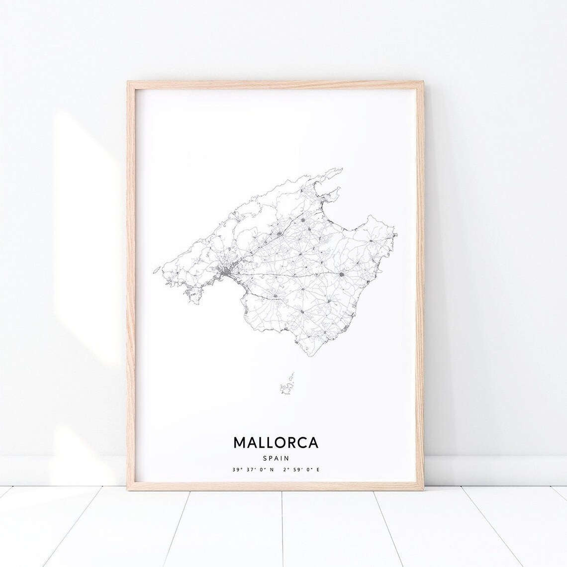Mallorca Map Print, Black White Minimalist Travel Poster
