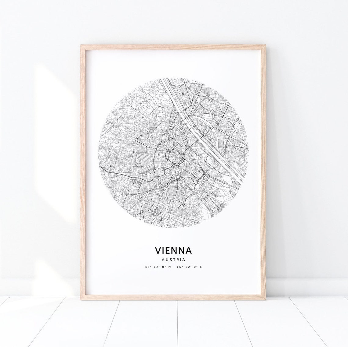 Vienna Austria Circular Street Map Black White Minimalist Poster