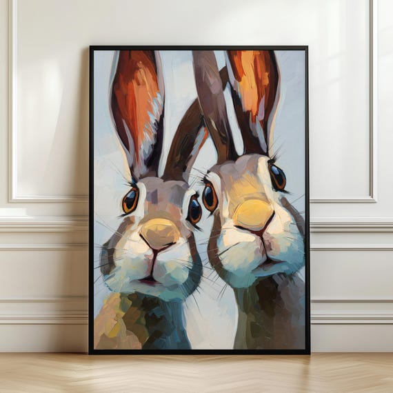 Bunny Couple Poster Print, Whimsical Cottagecore Gift