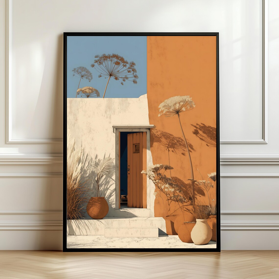 Mediterranean Boho Wall Art Warm Terracotta Minimal Botanical Illustration Modern Rustic Decor Coastal Print Gift Digital Download