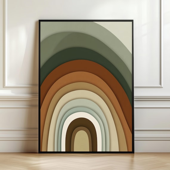 Earthy Rainbow Arch Concentric Boho Terracotta Sage Green Poster