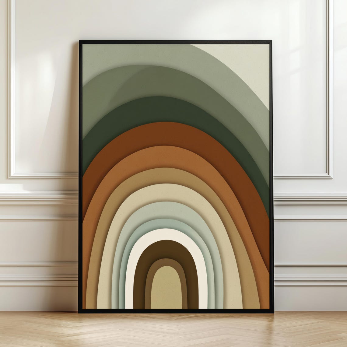 Earthy Rainbow Arch Concentric Boho Terracotta Sage Green Poster