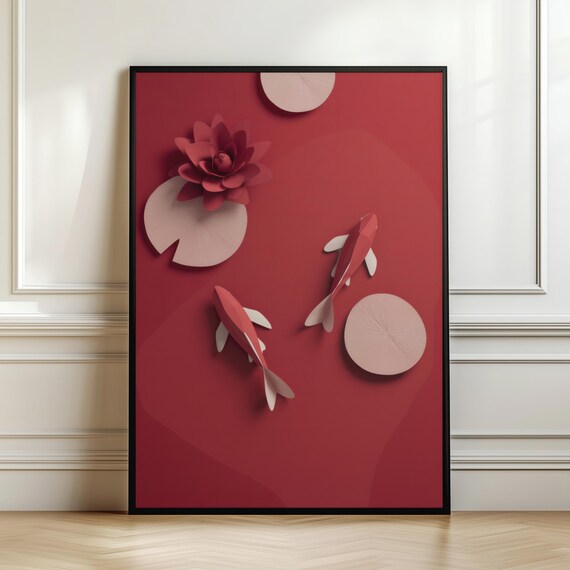 Minimalist Koi Fish Poster, Zen Pond Decor