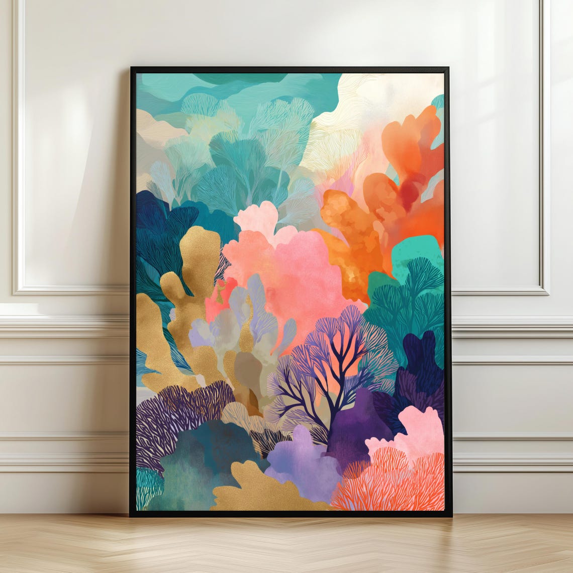 Abstract Coral Reef Colorful Ocean Watercolor Modern Wall Art