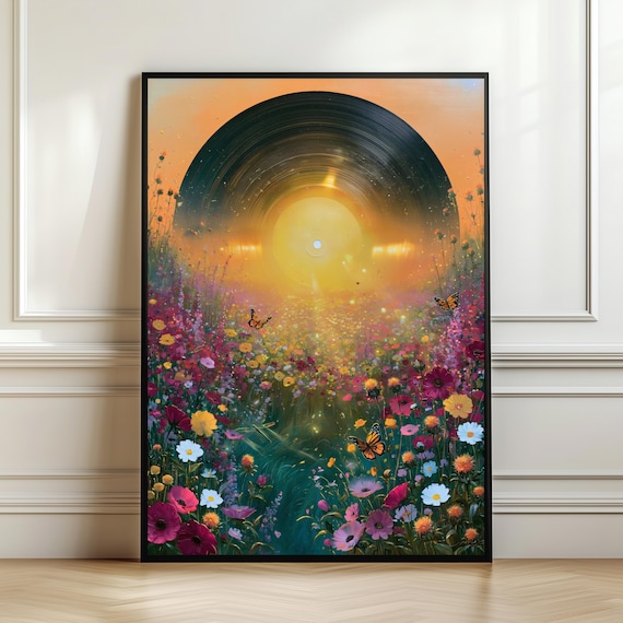 Wildflower Meadow Vinyl Record Sunset Dreamy Music Garden Poster