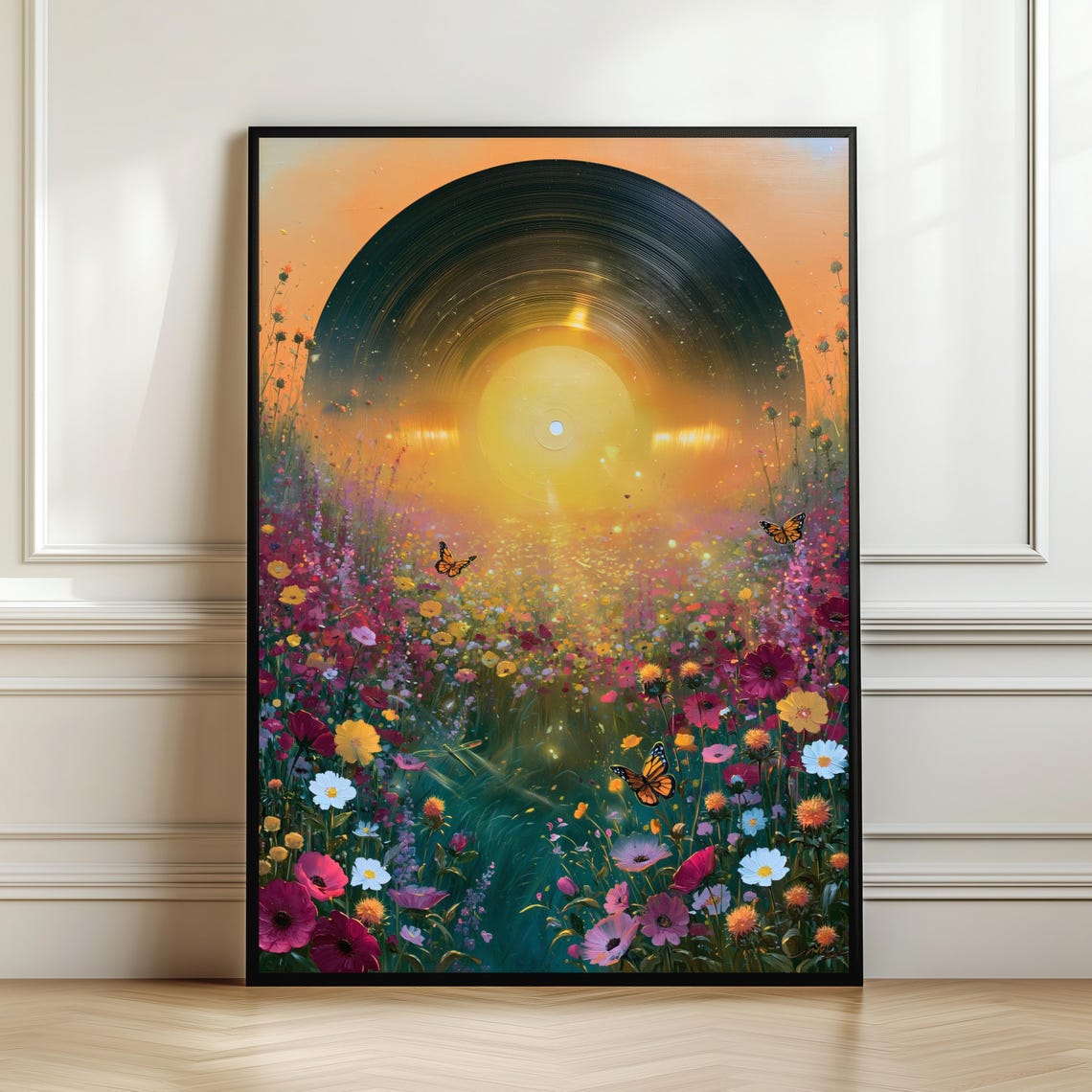 Wildflower Meadow Vinyl Record Sunset Dreamy Music Garden Poster