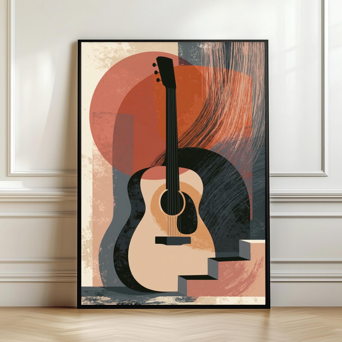 Minimalist Guitar Wall Art, Mid Century Modern Poster