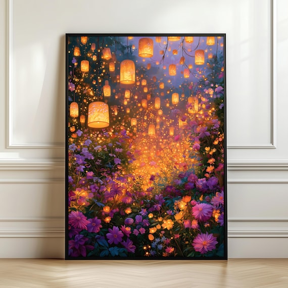 Enchanted Lantern Garden Wall Art Glowing Floral Fantasy Print Magical Flower Path Decor Dreamy Nature Artwork Gift Digital Download