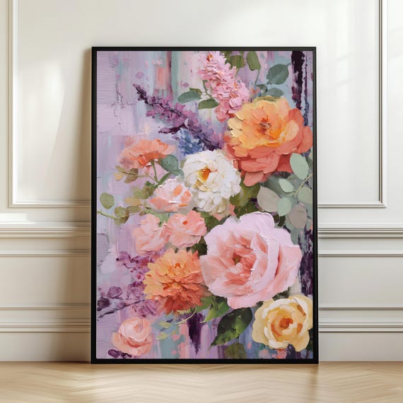 Pastel Floral Wall Art Print Romantic Pink Flower Poster Shabby Chic Botanical Decor Cottagecore Artwork Feminine Gift Digital Download