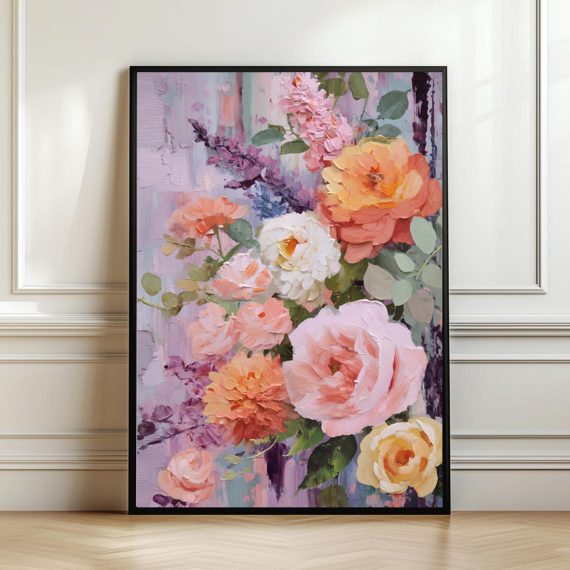 Impressionist Pink Peony Roses Bouquet Impasto Floral Art Poster