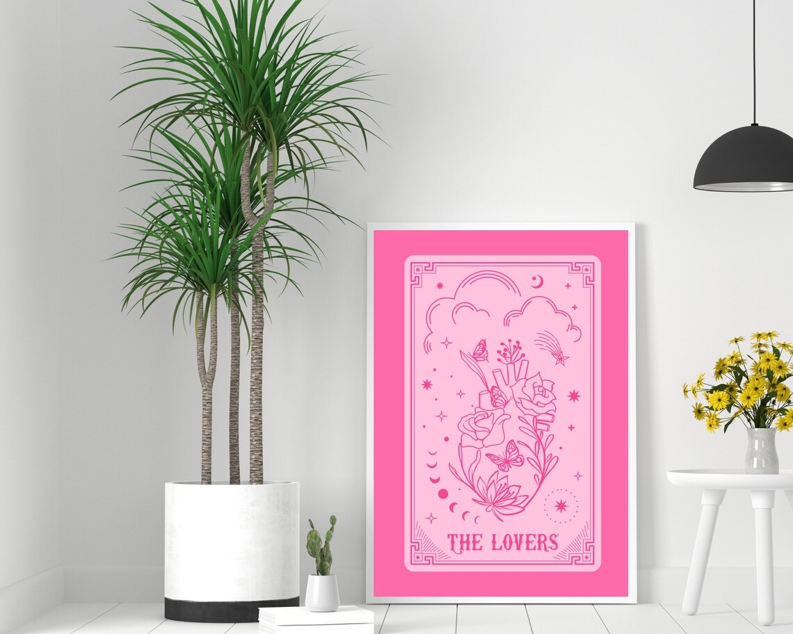 The Lovers Tarot, Pink and Red Tarot Art Print - Image 3