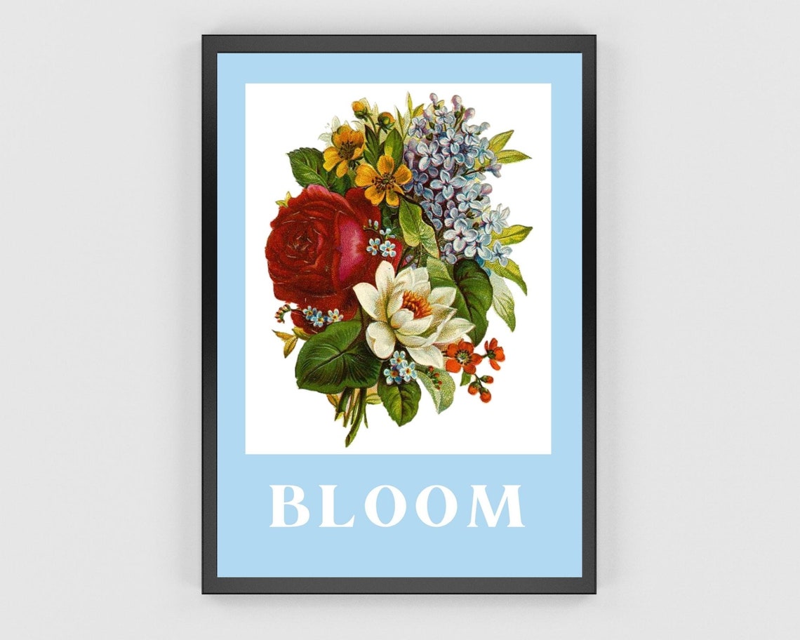 Bloom Vintage Floral Bouquet Blue Rose Lilac Flower Art Poster - Image 2