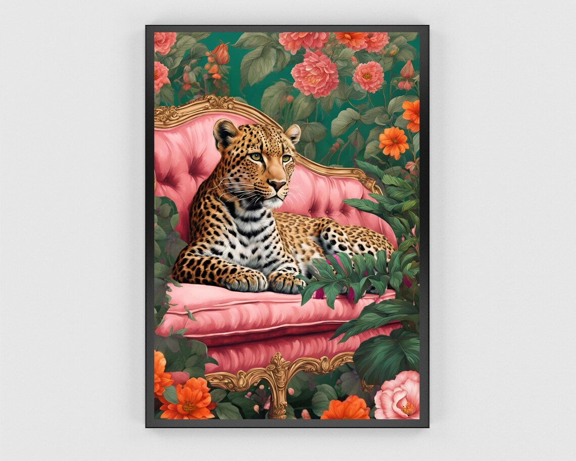 Leopard On A Luxury Sofa, Bohemian Art Print - Image 3