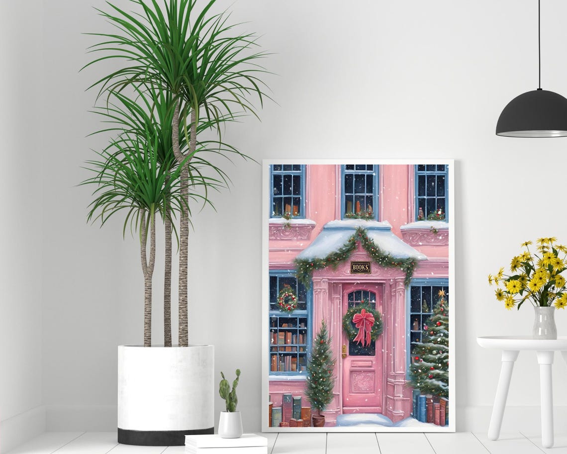 Christmas Bookshop Art Print Snowy Book Store Wall Art New York Book Shop Art Winter Bookish Print Bookstore Poster Reading Art Print - Image 2