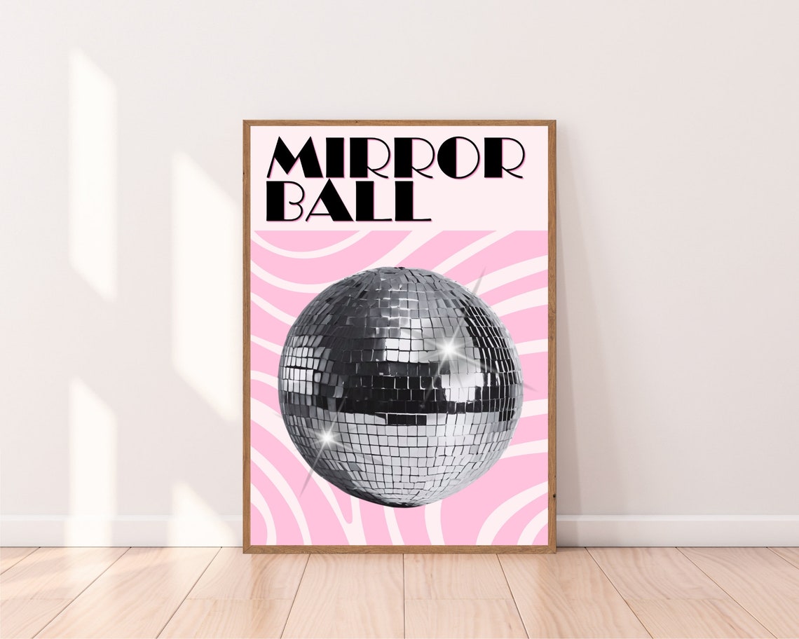 Mirror Ball Retro Typography Art Pink Groovy Disco Wall Print - Image 2