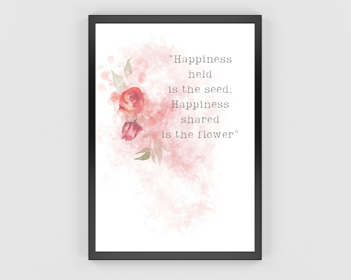 Happiness Print Flower Print Flower Wall Art Inspirational Quote Art Quote Print Floral Quote Living Room Instant - Image 2