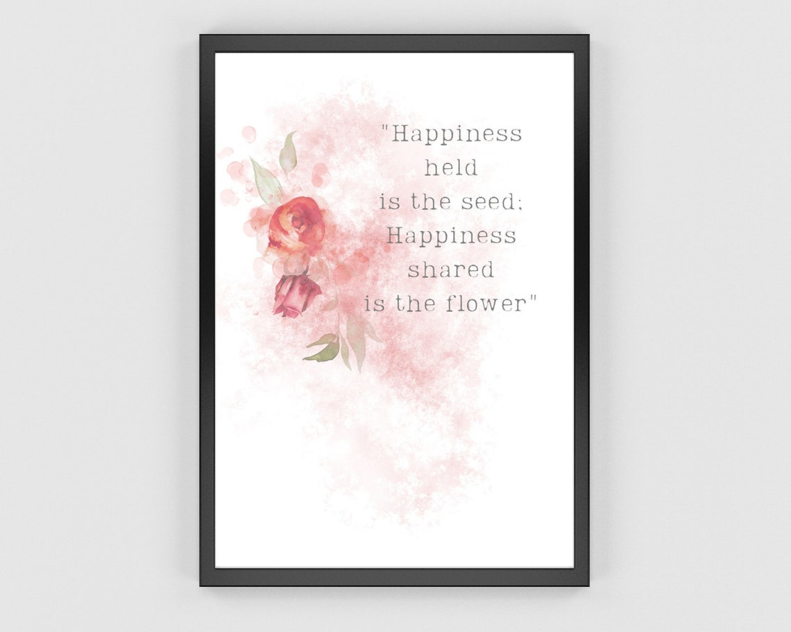 Happiness Shared Flower Quote Pink Rose Watercolor Inspo Poster - Image 2