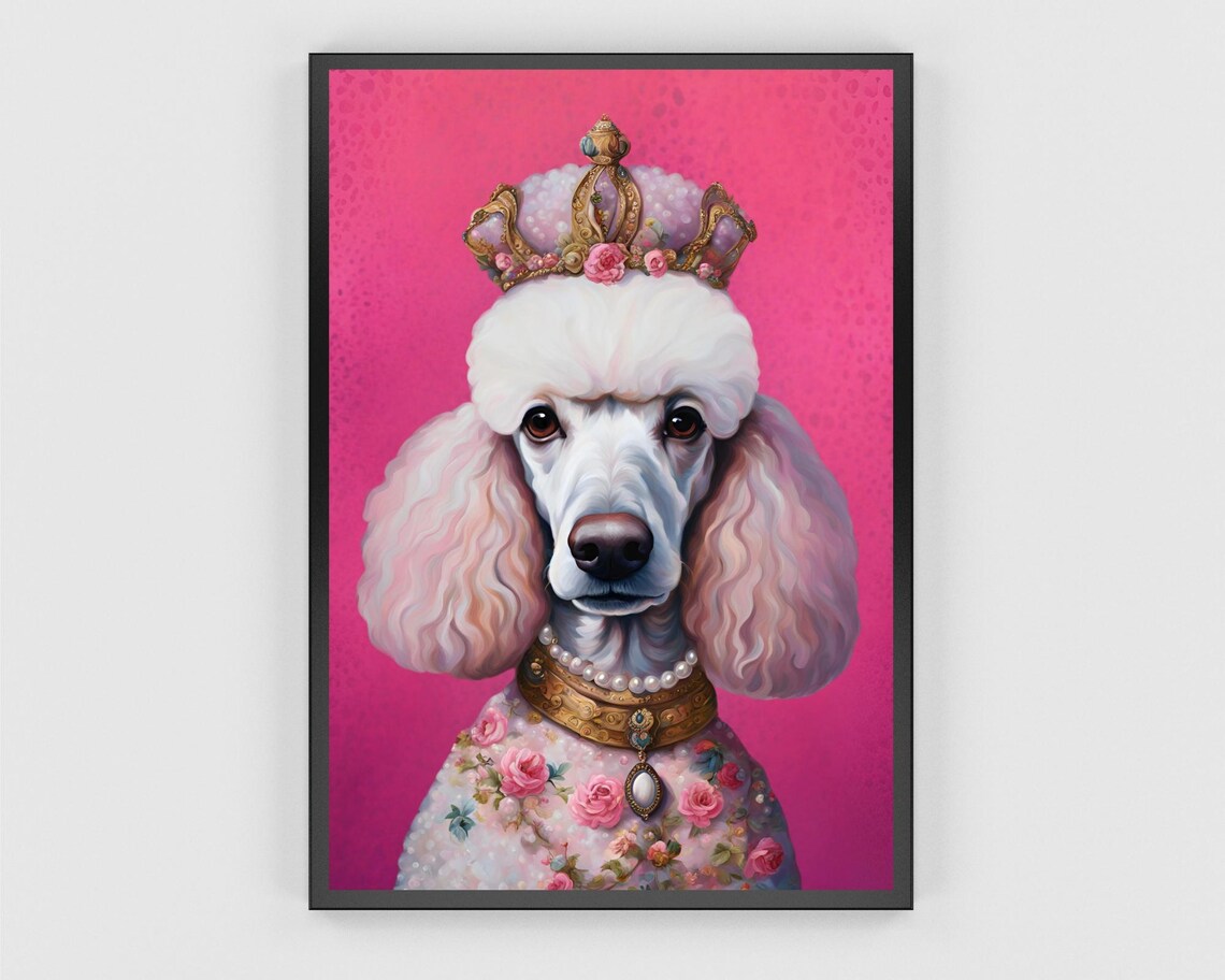 Pink Poodle Renaissance Animal Portrait Art Print - Image 3