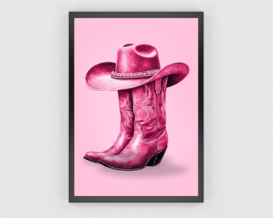 Pink Cowgirl Boots Print Coastal Cowgirl Wall Art Preppy Western Retro Cowgirl Boots Hat Preppy Western Poster Cowboy Aesthetic - Image 3