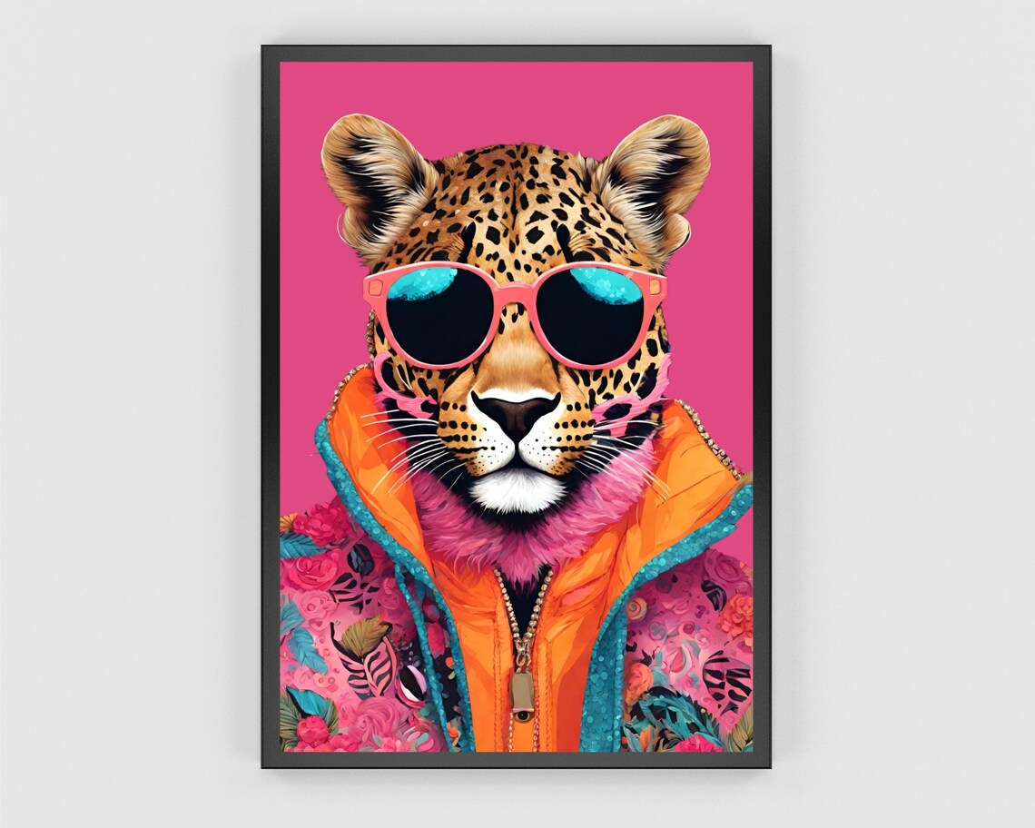 Leopard Portrait Painting, Maximalist Room Art Print - Image 3