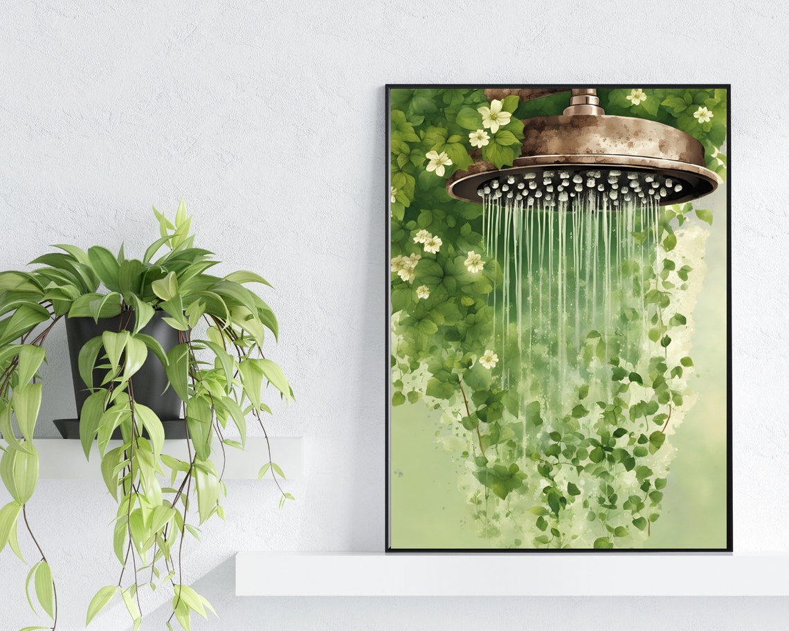 Copper Shower Head Watering Green Foliage Botanical Art Poster - Image 2