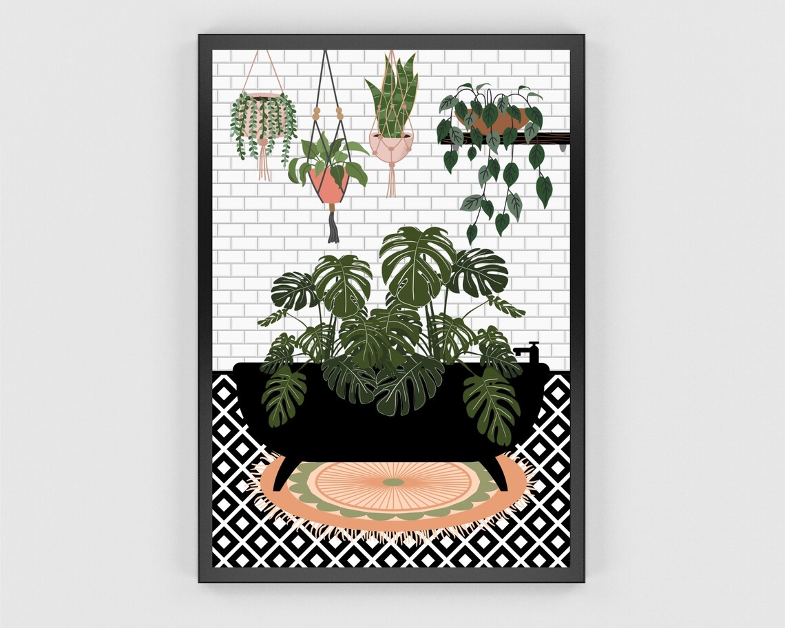 Bathtub Botanical Bathroom Art Print, Green Decor - Image 3