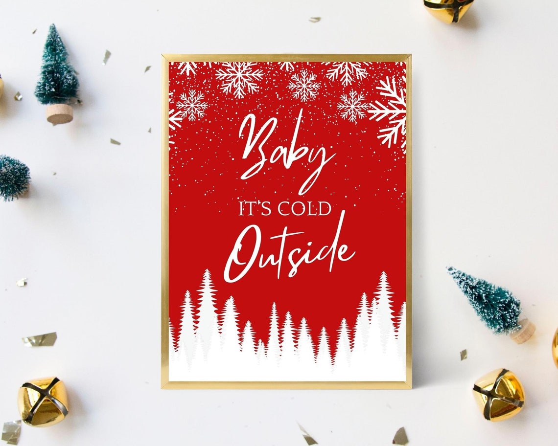 Baby Its Cold Outside Red Christmas Typography Snowflake Tree Poster - Image 2