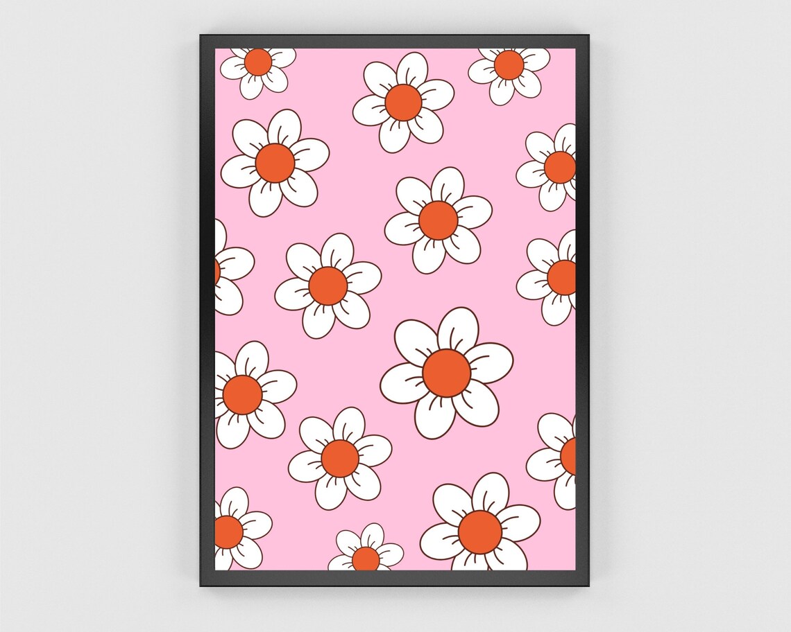 Retro Daisy Floral Art Print, 70s Abstract Flowers - Image 2