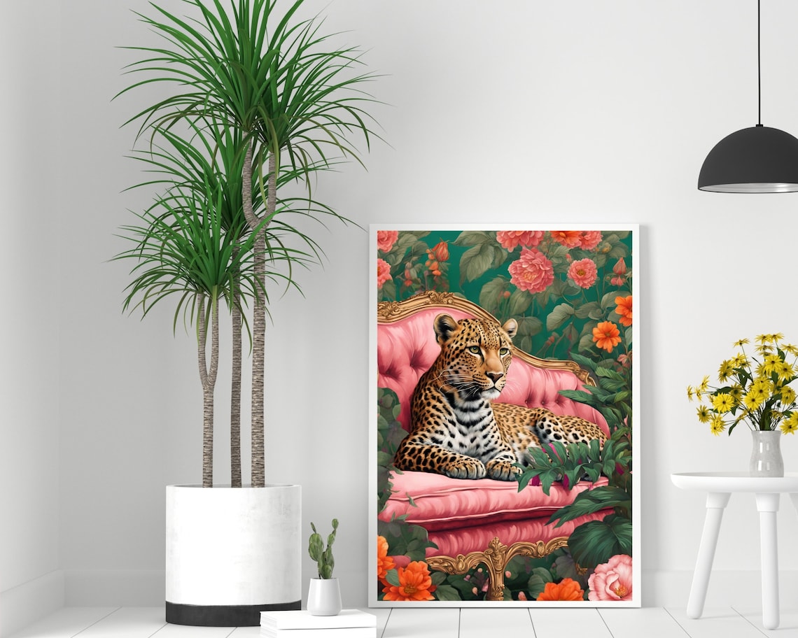 Leopard On A Luxury Sofa, Bohemian Art Print - Image 2