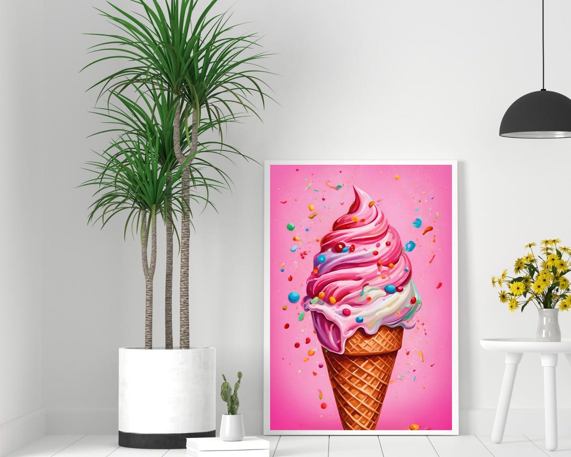 Pink Soft Serve Ice Cream Cone with Sprinkles Sweet Treat Poster - Image 2