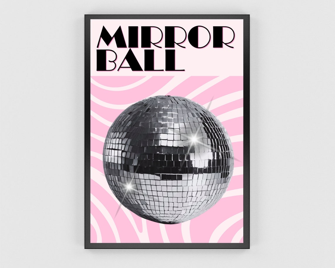 Mirror Ball Retro Typography Art Pink Groovy Disco Wall Print - Image 3