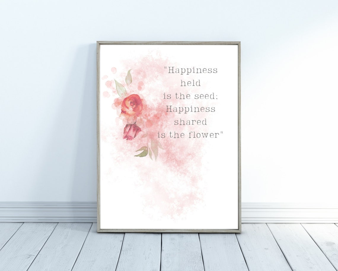 Happiness Shared Flower Quote Pink Rose Watercolor Inspo Poster - Image 3