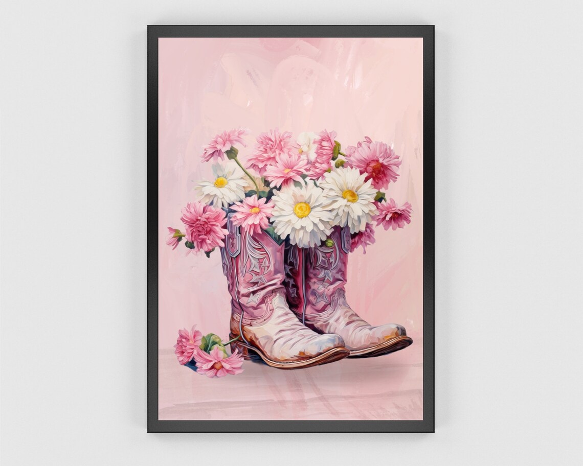 Cowgirl Boots Western Pink Preppy Art Print - Image 3