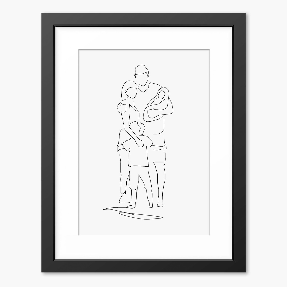 Family Group Hug with Parents Toddler and Baby Line Art Poster