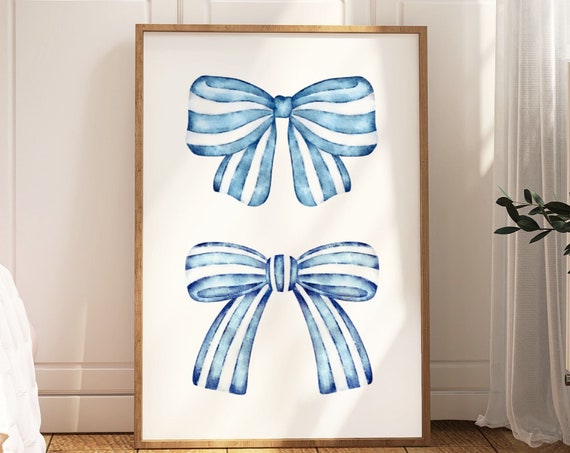Blue Bow Print Preppy Aesthetic Wall Art Teen Room Decor Preppy Poster College Apartment Decor Neutral Nursery Wall Art Pastel Poster