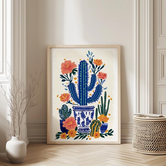Vintage Mexican Cactus Poster Colourful Art Prints Traditional Artwork Floral Latin Decor Cultural Gift