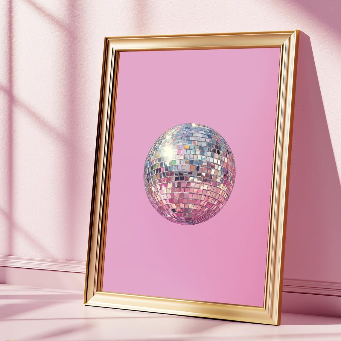 Minimalist Disco Ball Silver on Pink Girly Room Decor Poster