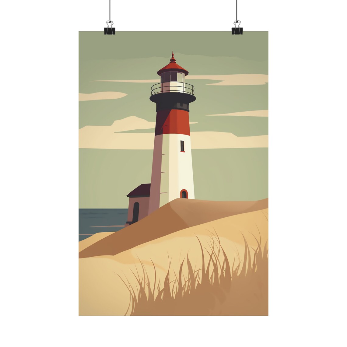 Lake Michigan Lighthouse Dunes Vintage Seaside Travel Poster