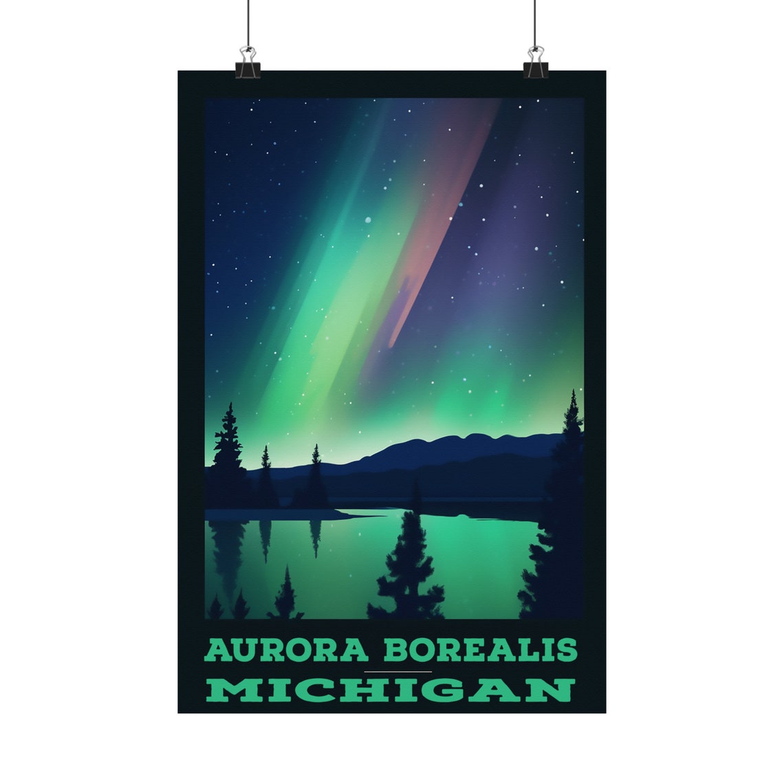 Night Aurora Borealis Michigan Northern Lights Starry Sky Poster